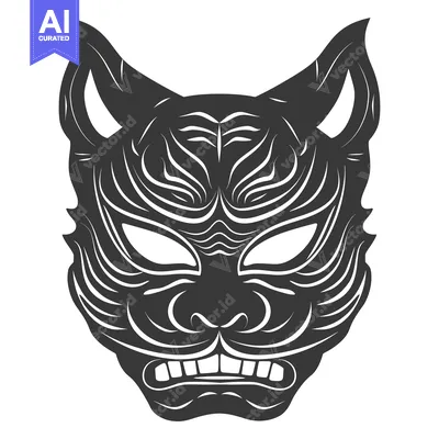 Aset desain premium: A Detailed Black and White Illustration of a Ferocious Animal Mask