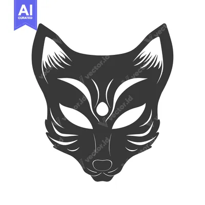 Premium design asset: Black and White Illustration of a Japanese Fox Mask