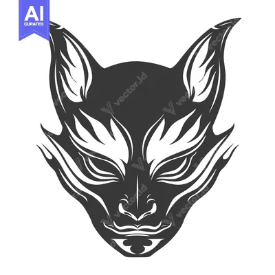Aset desain premium: Black and White Stylized Animal Mask with Fangs and Detailed Facial Fe