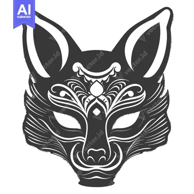 Premium design asset: Ornate Black and White Fox Mask with Intricate Design