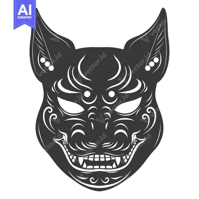 Aset premium populer: Black and White Detailed Illustration of a Feline Mask with Sharp Teet