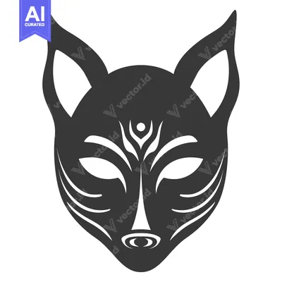 Aset premium populer: Black and White Stylized Fox Mask with Detailed Features