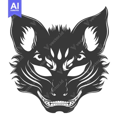 Aset premium populer: A Monochrome Illustration of a Stylized Fox Mask with an Aggressive Ex
