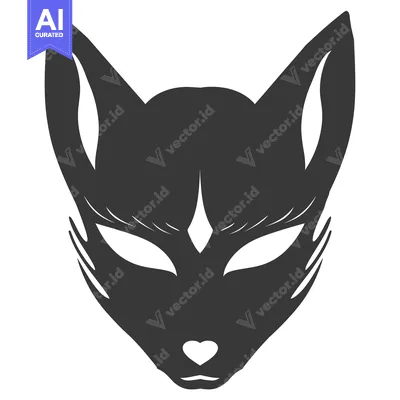 Aset desain premium: Stylized Black and White Fox Mask with Heart Nose