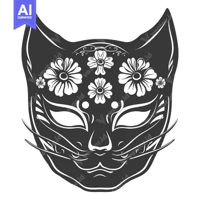 Aset premium populer: Black and White Cat Mask with Flower Decoration