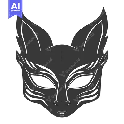 Aset premium populer: Black and White Stylized Cat Mask with Pointed Ears