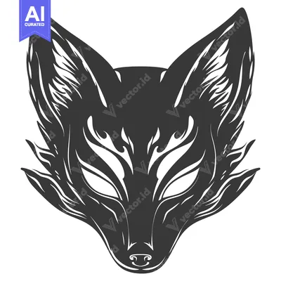 Aset desain premium: A Stylized Black and White Illustration of a Fox Mask