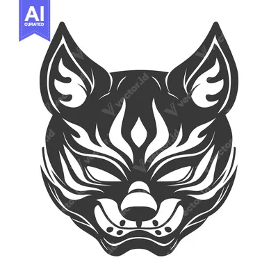 Aset premium populer: A stylized black and white illustration of a fox's head with intricate