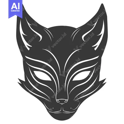 Premium design asset: A Black and White Stylized Fox Mask with Sharp Features