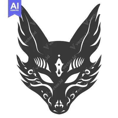 Premium design asset: Black and White Stylized Fox Mask with Intricate Detail