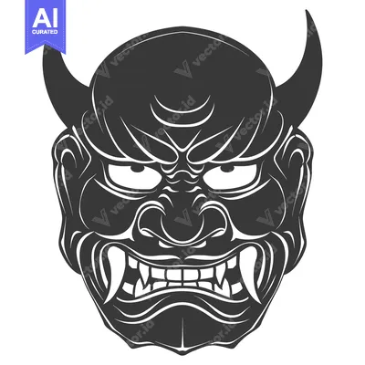 Premium design asset: Japanese Demon Mask with Horns and Fangs