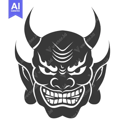 A Silhouetted Demon Mask with Horns, Fangs, and a Grin