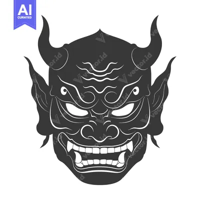 Aset premium populer: Black and White Illustration of a Japanese Oni Mask