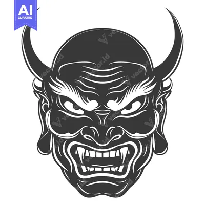 Premium design asset: A Detailed Illustration of a Ferocious Japanese Oni Mask