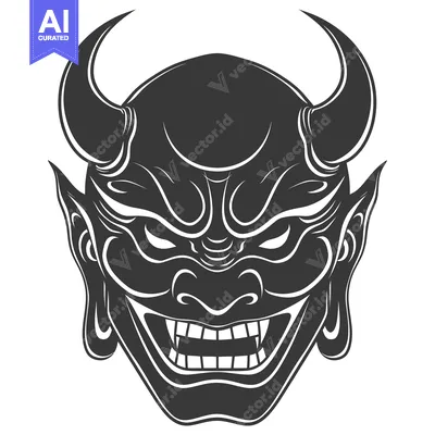 Aset premium populer: Illustration of a Demon's Face with Sharp Horns and Fangs