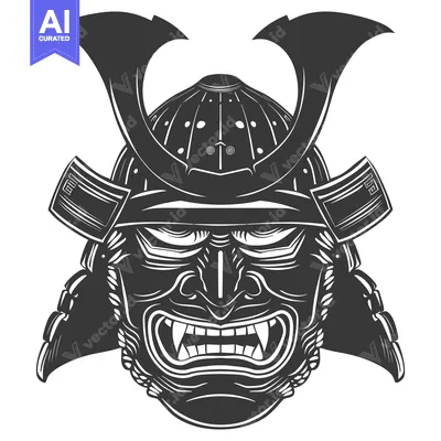 Aset premium populer: A Monochrome Illustration of a Samurai Warrior's Helmet and Face Mask