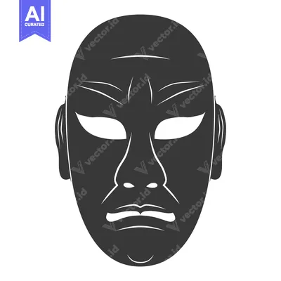 Aset premium populer: Black and White Illustration of a Traditional Japanese Mask