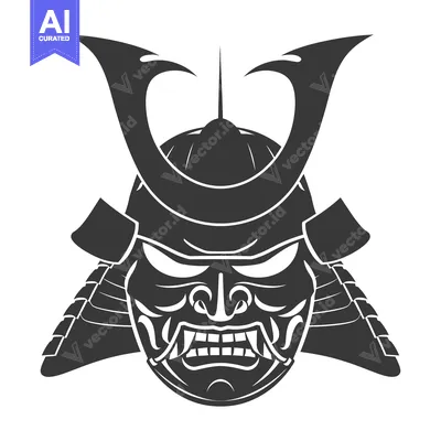 Aset desain premium: A detailed illustration of a menacing samurai helmet and face mask