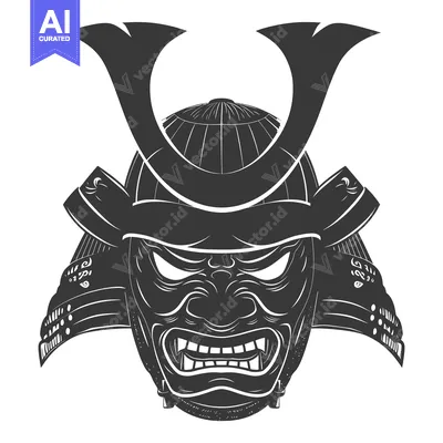 Aset desain premium: A samurai warrior wearing traditional armor and helmet