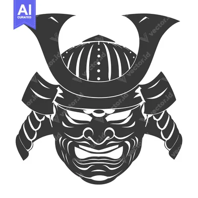 Aset premium populer: Black and White Illustration of a Samurai Helmet and Mask