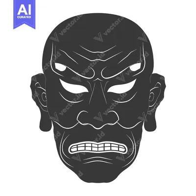 Popular premium asset: Black and White Illustration of an Angry Japanese Mask
