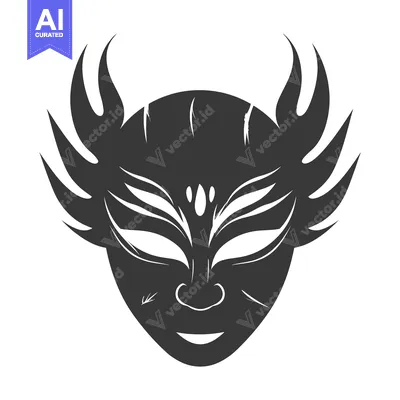 Aset premium populer: A black and white illustration of a masquerade mask with ornate detail