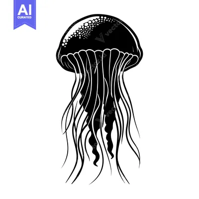 Premium design asset: Black and White Illustration of a Jellyfish with Tentacles
