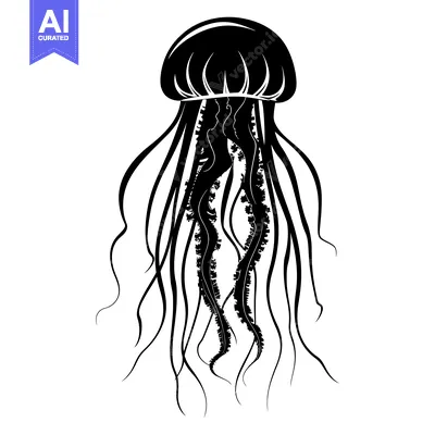 Black and White Stylized Illustration of a Jellyfish