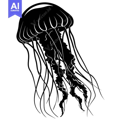Popular premium asset: Black and White Silhouette of a Jellyfish with Tentacles