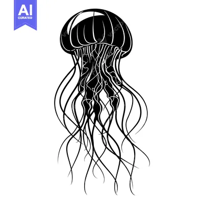 Black and White Illustration of a Jellyfish with Intricate Tentacles