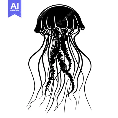 Aset premium populer: Black and White Silhouette of a Jellyfish with Tentacles