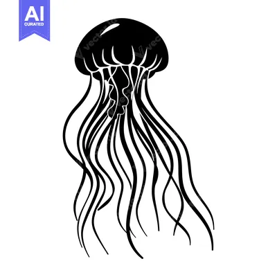Black and White Silhouette of a Jellyfish with Flowing Tentacles