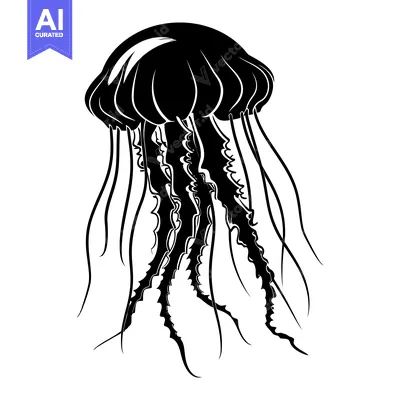 Aset premium populer: Black and White Silhouette of a Jellyfish with Tentacles