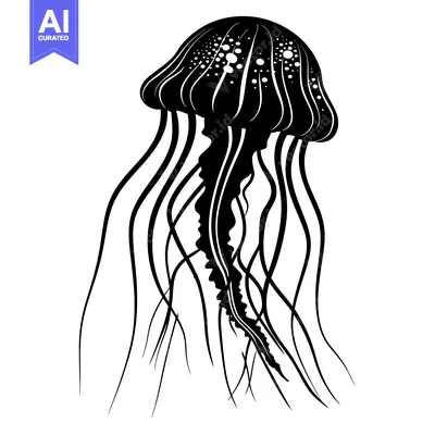 Popular premium asset: Black and White Illustration of a Jellyfish with Tentacles