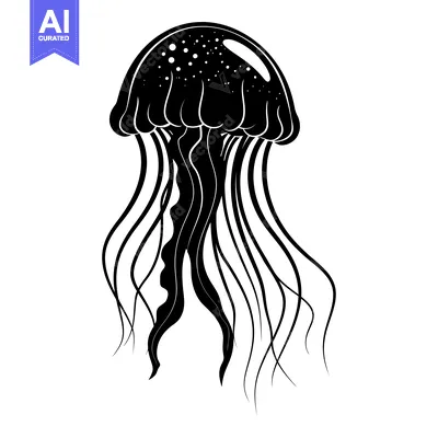 Black and White Silhouette of a Jellyfish with Tentacles