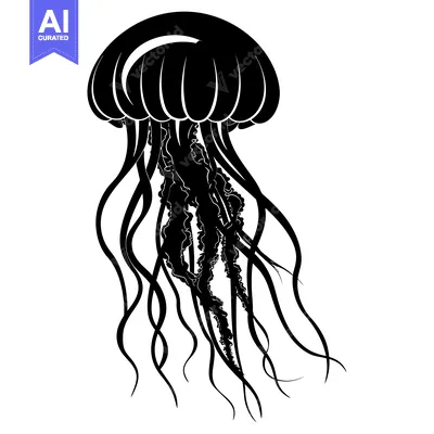 Black and White Silhouette of a Jellyfish with Long Tentacles
