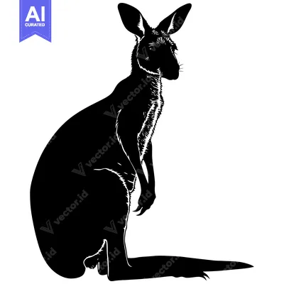 Aset premium populer: Black and White Silhouette of a Kangaroo Standing