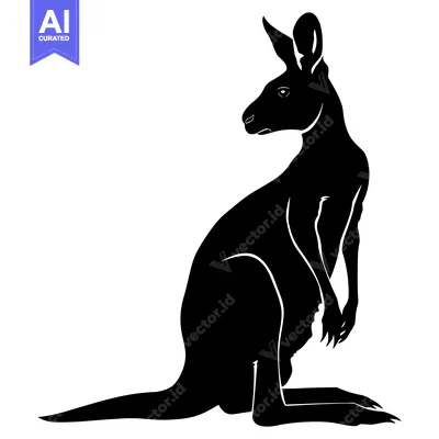Aset desain premium: Black and White Silhouette of a Standing Kangaroo