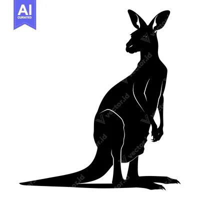 Aset desain premium: Silhouette of a Kangaroo Standing with Its Tail Extended