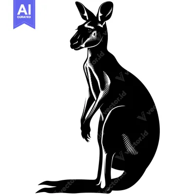 Popular premium asset: Black and White Illustration of a Standing Kangaroo