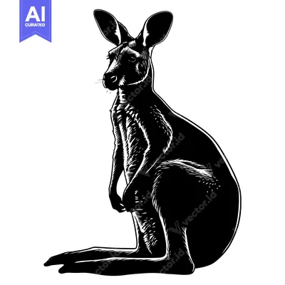 Aset desain premium: Black and White Silhouette of a Kangaroo Sitting
