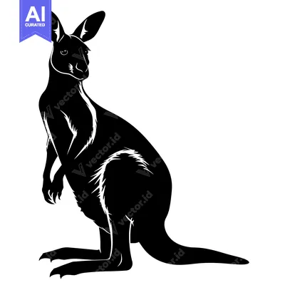 Aset desain premium: Black and White Silhouette of a Standing Kangaroo