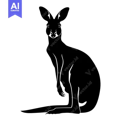 Aset premium populer: Black and white silhouette of a kangaroo sitting on its haunches