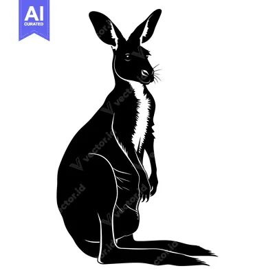 Premium design asset: Black and White Silhouette of a Kangaroo Standing on its Hind Legs