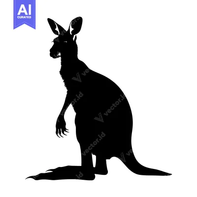 Aset desain premium: Black Silhouette of a Kangaroo Standing Tall