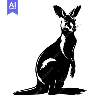 Aset desain premium: Black and White Silhouette of a Sitting Kangaroo