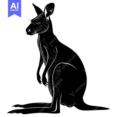 Aset desain premium: Black and White Silhouette of a Sitting Kangaroo