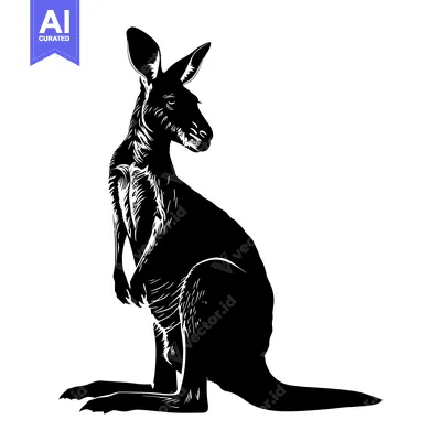Premium design asset: Black and White Silhouette of a Standing Kangaroo