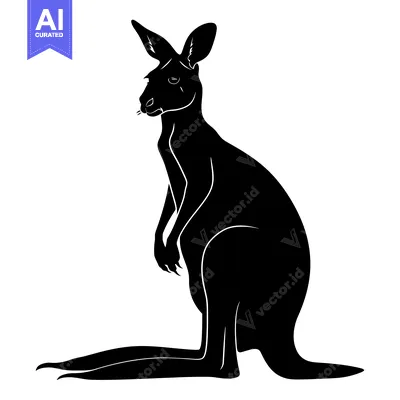 Premium design asset: Black Silhouette of a Sitting Kangaroo