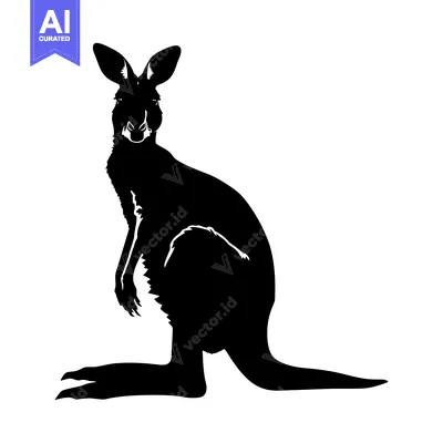 Aset premium populer: Black and White Silhouette of a Kangaroo Standing Tall